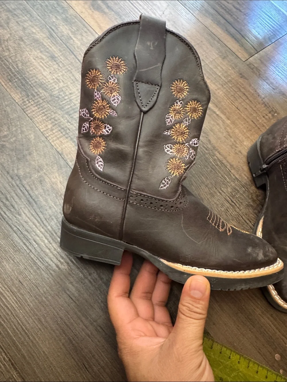 Kids Brown Embroidered Western Pull-On Boots